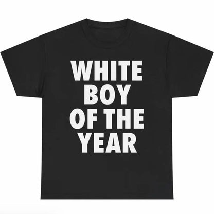 Men's "White Boy Of The Year" Oversized Round Neck Short Sleeve 100% Cotton Funny Graphic Viral Meme T-Shirt - Casual Trending Clothes Menswear (S-XXXXXL) for Pairing with Cargo Pants Crewneck