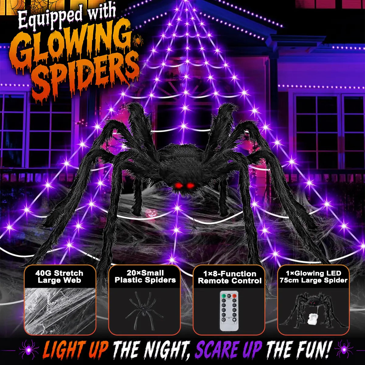 🎃🔥 Halloween Hot Sellers 👻🕷️Halloween glowing spider web lights--🥰