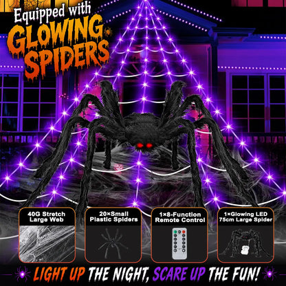 🎃🔥 Halloween Hot Sellers 👻🕷️Halloween glowing spider web lights--🥰