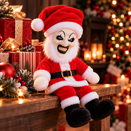 🎅 Creepy Clown Santa Plush Doll – Scary Christmas Decoration & Funny Horror Holiday Gift