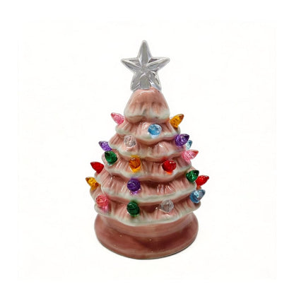 Mini 4.5-inch retro LED ceramic Christmas tree (lighted)—suitable for holiday decor or as a gift