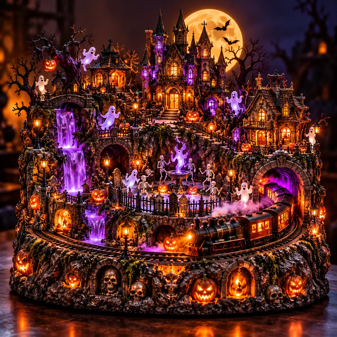 🎃👻– Light-Up Ghost Train Village & Spooky Carnival Display