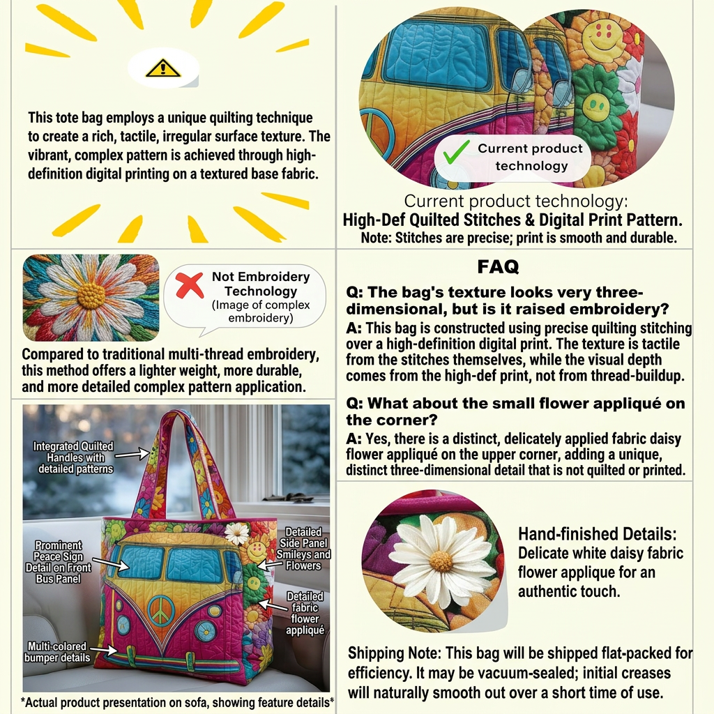 Retro Hippie Van Quilted Tote – Boho Style Meets Everyday Function 🌈🌸
