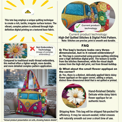 Retro Hippie Van Quilted Tote – Boho Style Meets Everyday Function 🌈🌸