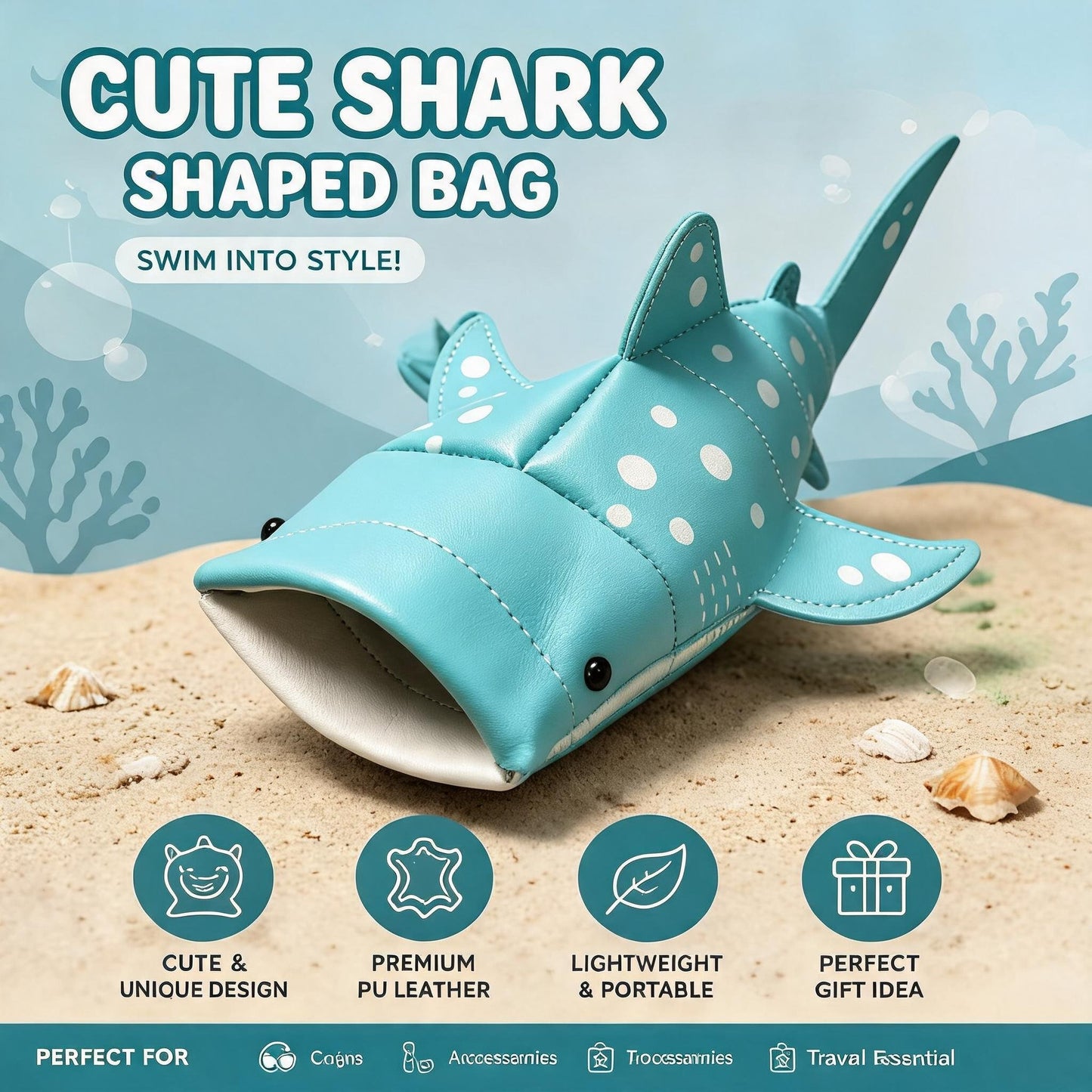 🦈🌊Cute Whale Shark Shaped Pouch | Novelty PU Leather Glasses & Small Essentials Storage Bag 🌊