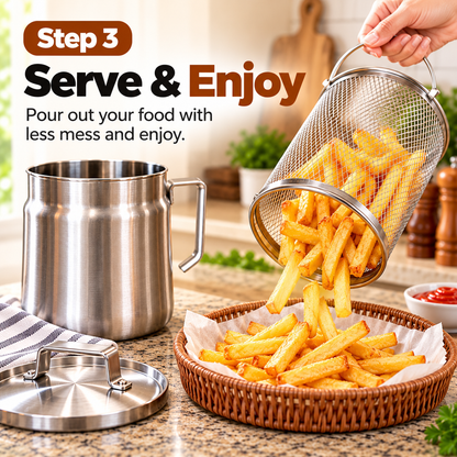 🍟 Stainless Steel Deep Fryer Set with Mesh Basket & Lid
