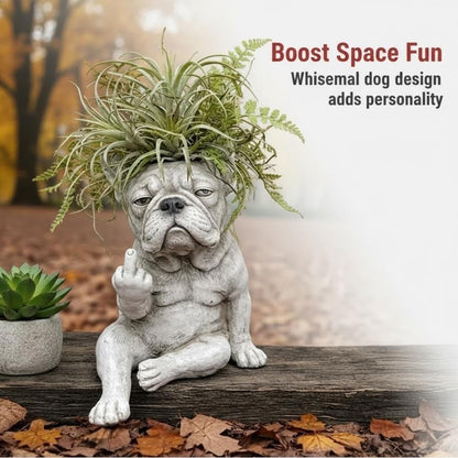Funny French Bulldog Planter – Sassy Dog Statue Flower Pot For Home & Desk Decor