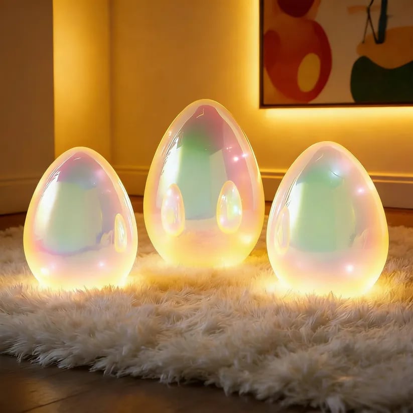 🌌🌟Easter Decor - Glowing Pearlescent Glass Egg Trio
