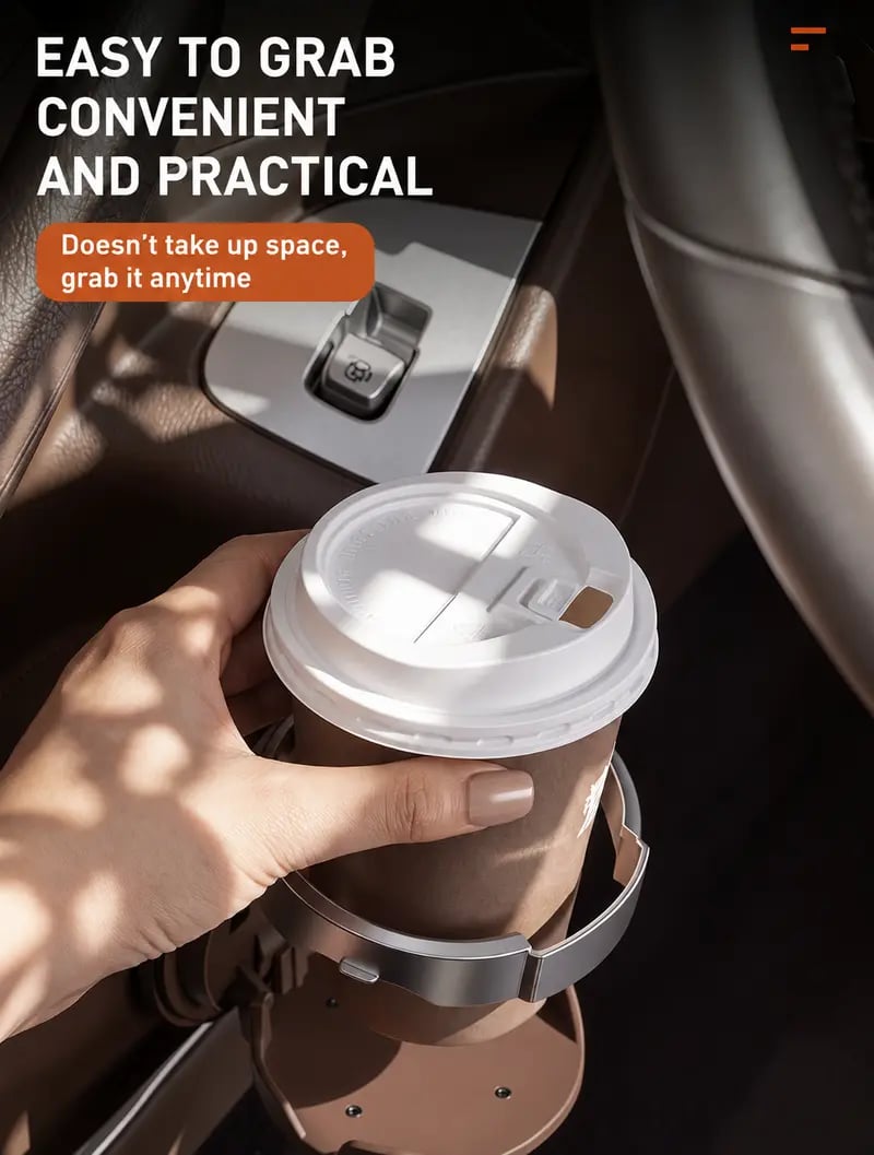 Foldable Car Cup Holder with Hook for Space-Saving Storage