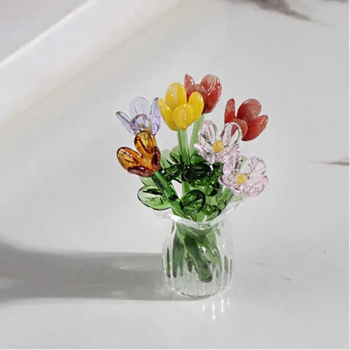 Handcrafted Mini Glass Artificial Flower Ornaments