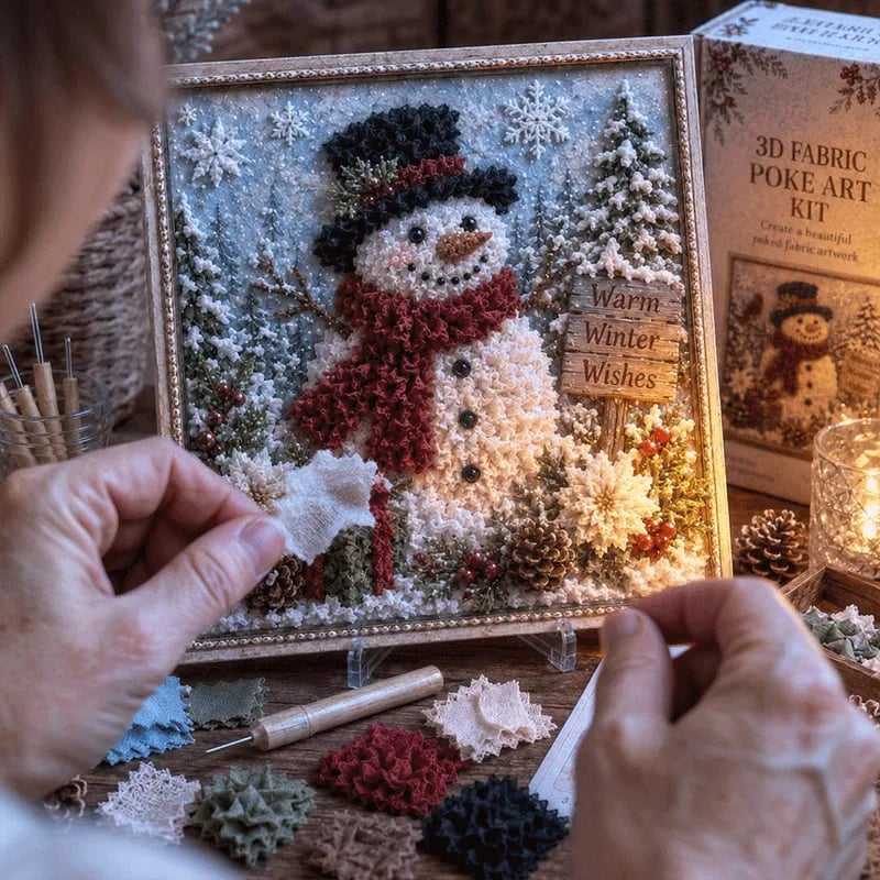 🔥 LAST DAY 50% OFF – 🎄 DIY 3D Fabric Poke Art Christmas Keepsake Kit – No-Sewing Holiday Craft with Display Stand ✨
