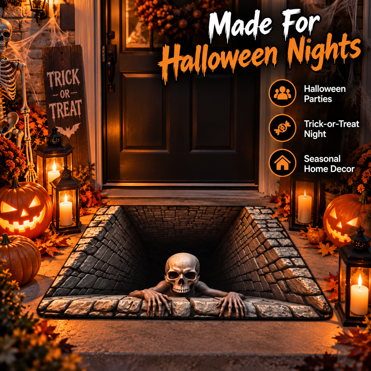 💀 3D Skull Trap Door Illusion Mat – Spooky Halloween Entrance Decor