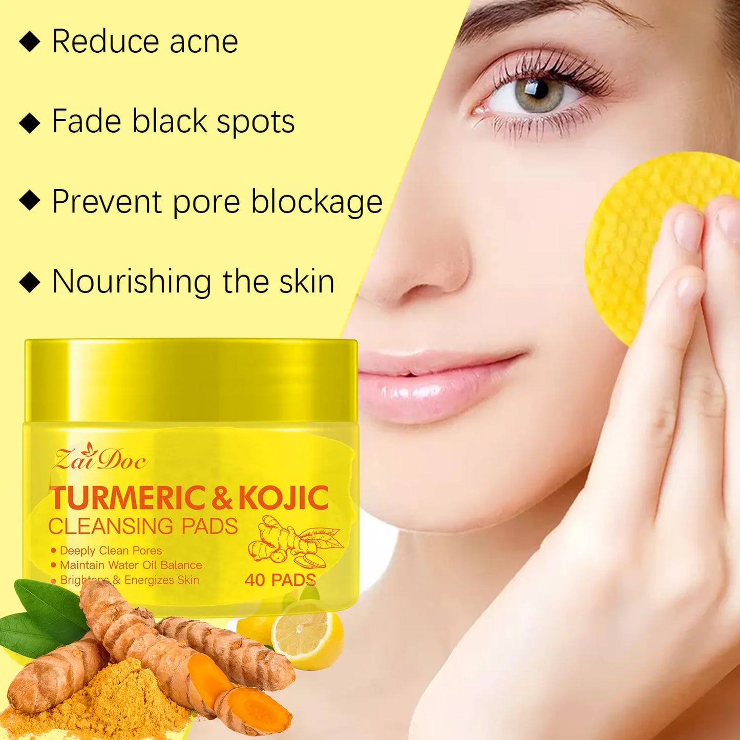 ✨ 50% OFF Turmeric Kojic Acid Cleansing Pads 🌿 Deep Clean Makeup Remover Pads For Brighter Skin