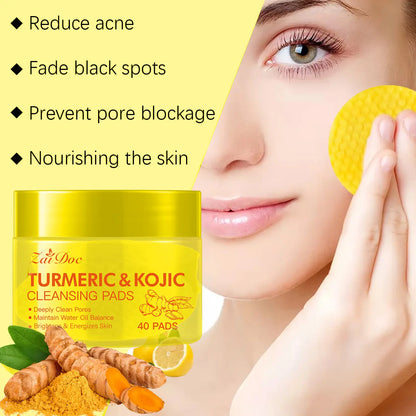 ✨ 50% OFF Turmeric Kojic Acid Cleansing Pads 🌿 Deep Clean Makeup Remover Pads For Brighter Skin