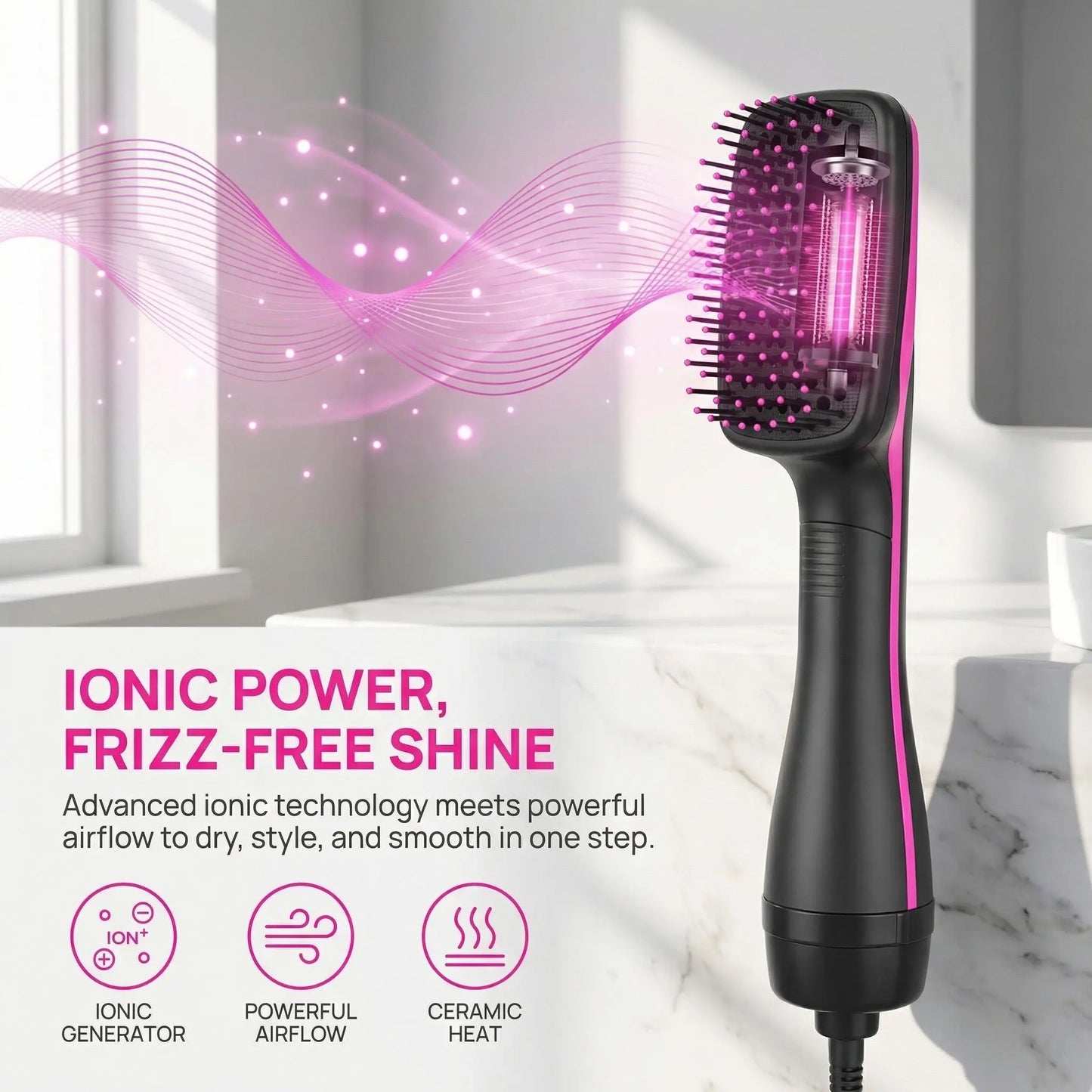 2-in-1 Hair Dryer Brush, Hot Air Brush for Curling & Straightening, Volumizing Blow Dryer Brush for Fast Styling