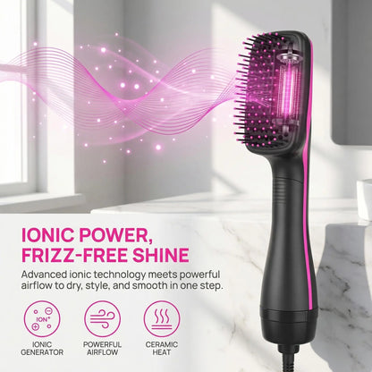 2-in-1 Hair Dryer Brush, Hot Air Brush for Curling & Straightening, Volumizing Blow Dryer Brush for Fast Styling