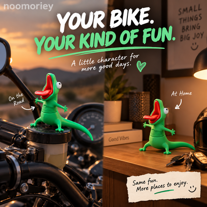 🦎 Funny Green Gecko Figurine – Playful Motorcycle & Desktop Decor