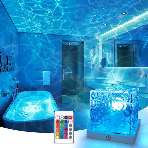 Rechargeable Waterproof Shower Light | 16-Color Ocean Wave Projector with Remote, Wireless Dimmable Bathroom Mood Light