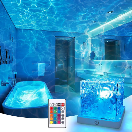 Rechargeable Waterproof Shower Light | 16-Color Ocean Wave Projector with Remote, Wireless Dimmable Bathroom Mood Light