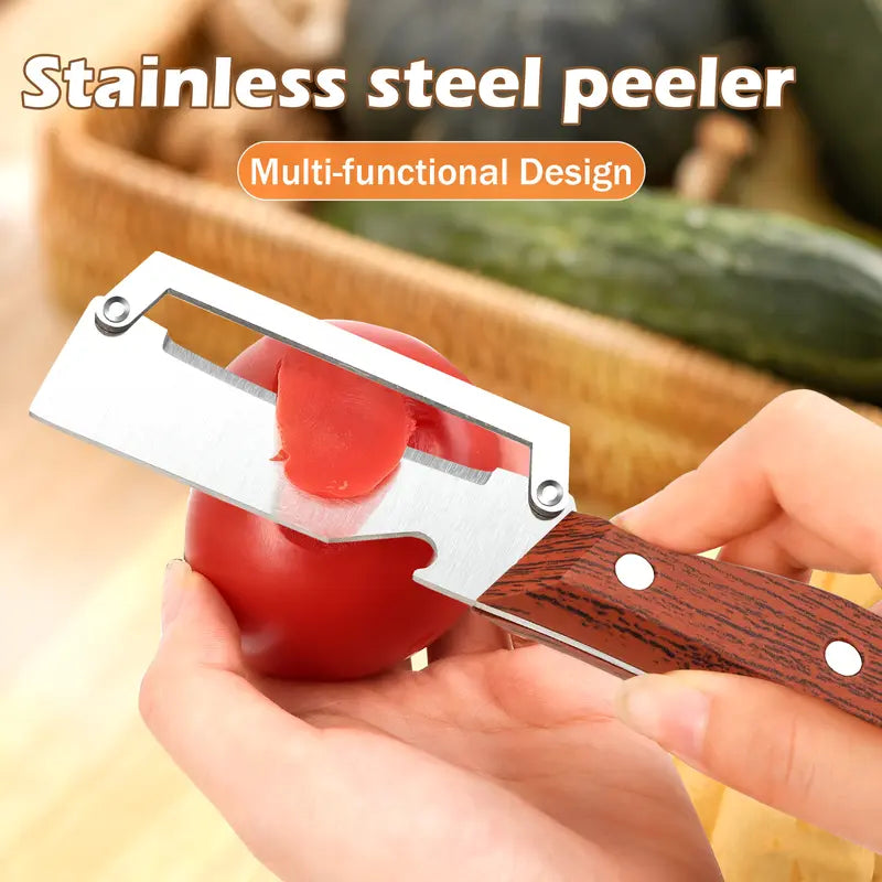 Stainless Steel Sharp Peeler with Wooden Non-Slip Ergonomic Handle