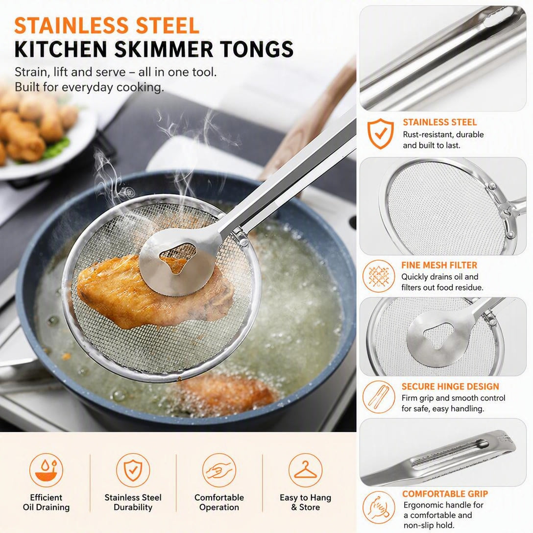 🍟 Stainless Steel Oil Strainer – Easy Deep-Frying Food Filter for Crispy Cooking