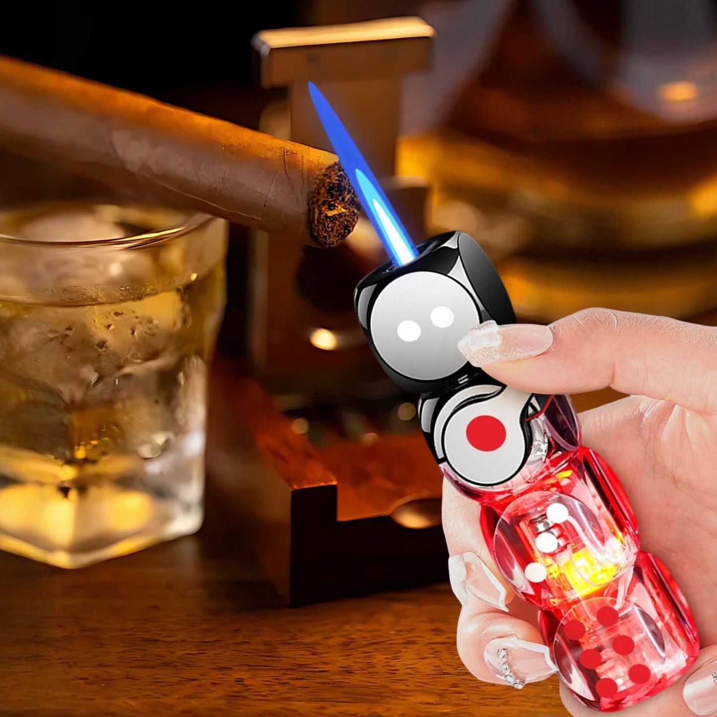 🔥 46% OFF-🎲 360° Spinning Dice Lighter 🔥 Windproof Jet Blue Flame, LED, Refillable EDC Gadget(Free of butane gas)