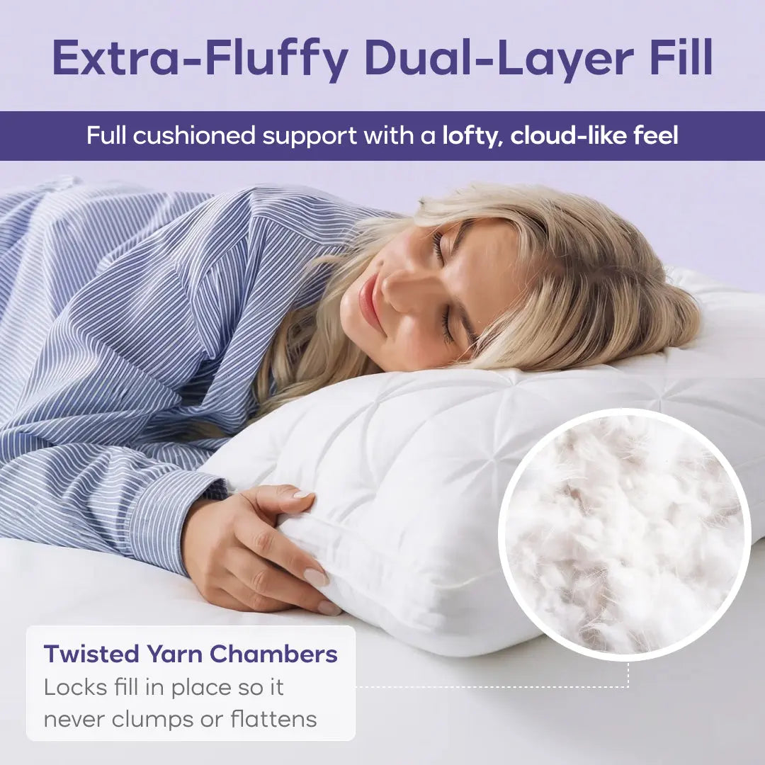 Tufted Neck Support Pillow | Cooling Breathable & Fluffy, No-Flat Fill for All Sleep Positions