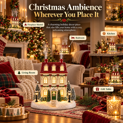 🎄 Christmas House Aroma Diffuser – Warm Light & Gentle Mist Holiday Decor
