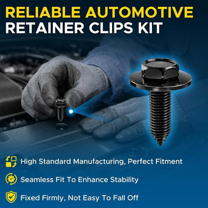 Automotive Universal Screws Black — —  1/4 Body Bolts & U-Nut Clips Kit(50 PCS)