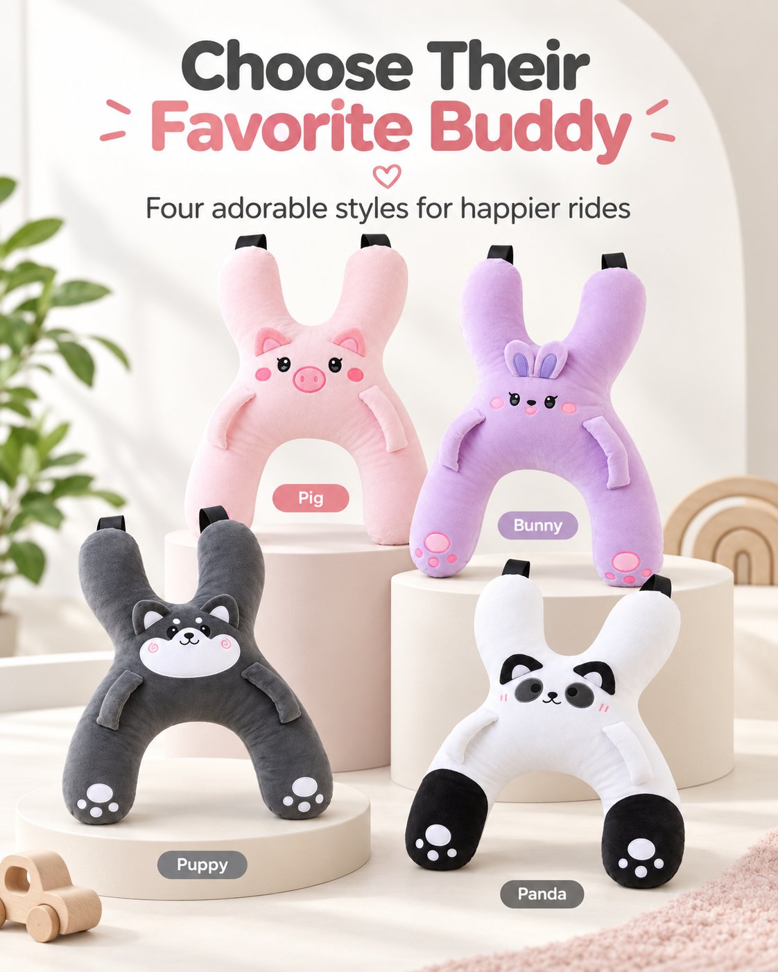 Kids Car Travel Pillow | Plush Head & Neck Support Buddy