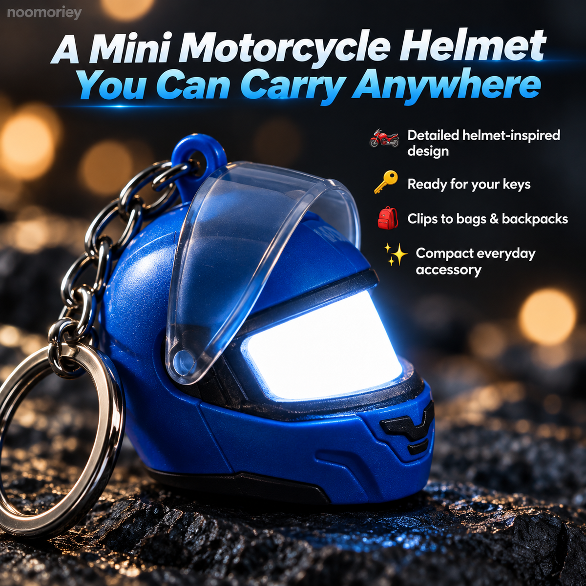 🏍️ Mini Motorcycle Helmet LED Keychain – Light-Up Rider Charm for Keys, Bags & Gifts