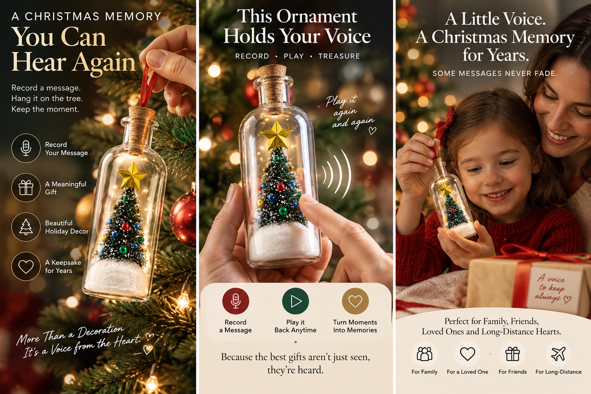 🎄Give Them Your Voice This Christmas – Recordable Message Bottle Ornament🎁