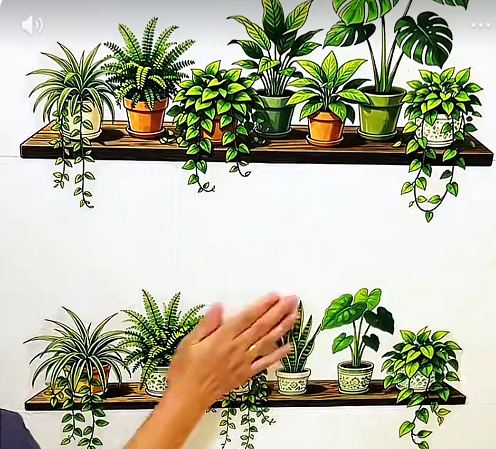 🌿 Botanical Shelf Wall Stickers – 2-Piece Self-Adhesive Plant Decor