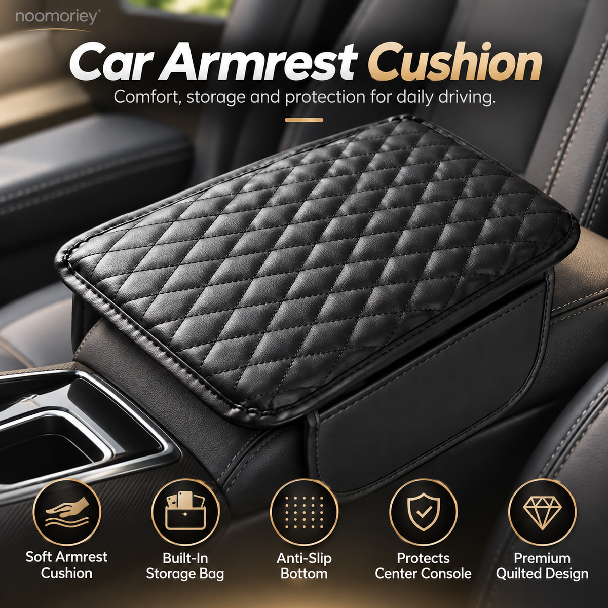 🚗 3-in-1 Car Armrest Cushion with Storage & Console Protection