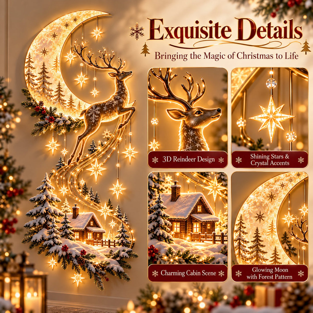 Moonlit Reindeer LED Christmas Wall Decor