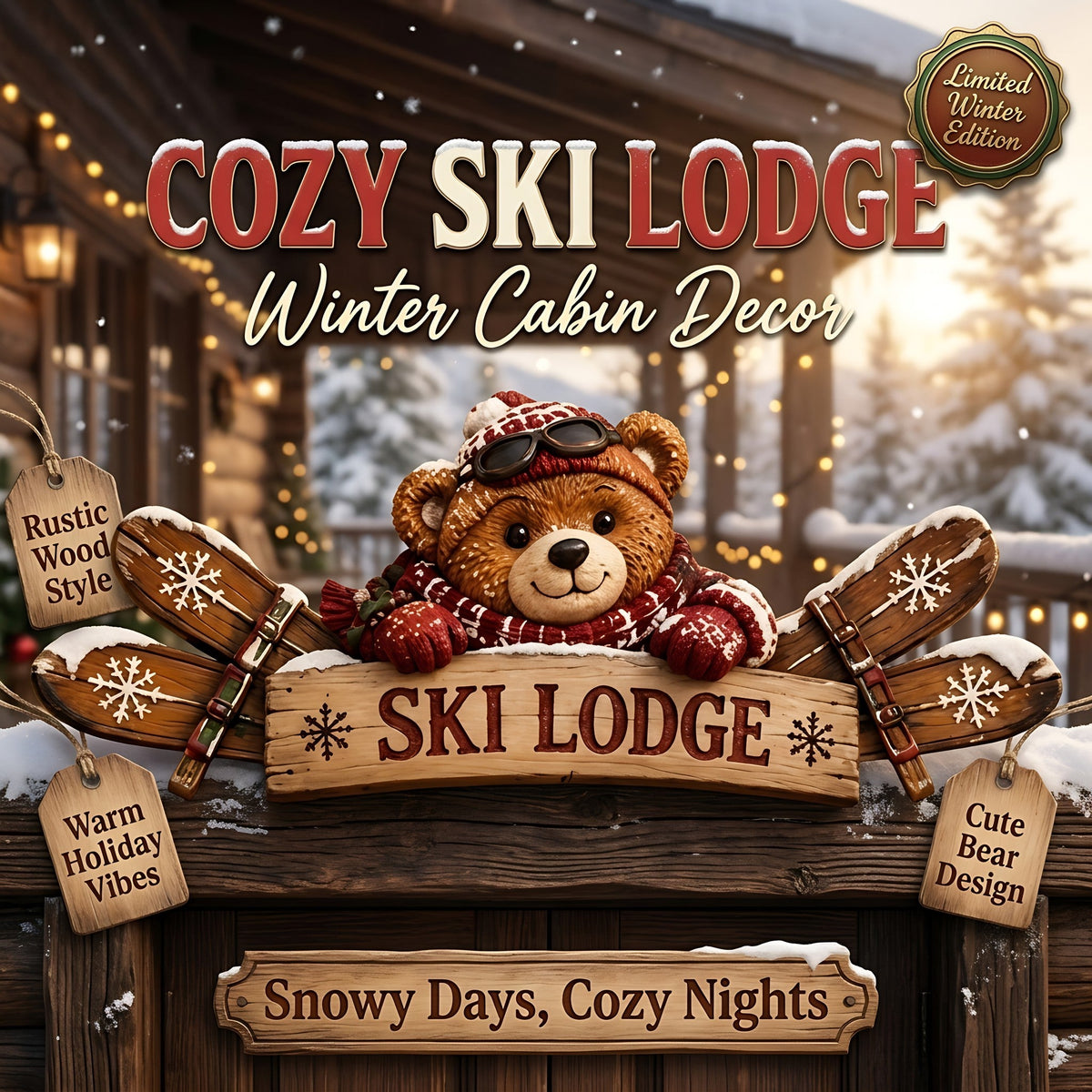 6 Styles Door Topper Collection ❄️🎿 | Rustic Winter Mountain Cabin Door Frame Decor, Christmas Above-Door Wall Sign, Seasonal Porch Home Ornament