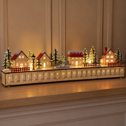 🏡🎁Wooden Village Advent Calendar With Led Glow