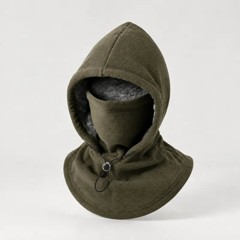 Unisex Cold Weather Fleece Balaclava Hat - Thick Fleece Linings, Windproof Full Face Cover with Hood & Neck Gaiter
