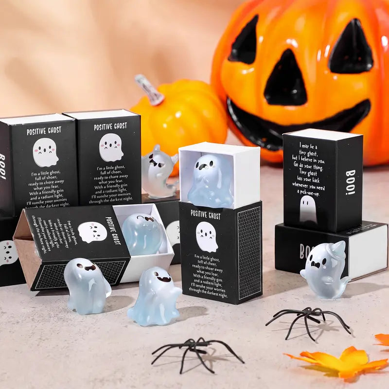 6 Sets Halloween Mini Ghost Figurines Glow in The Dark Resin Figures with Gift Boxes