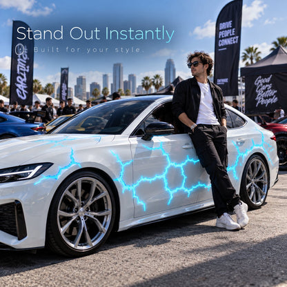 ⚡ Liquid Laser Glow Electric Cyan Car Vinyl Wrap with Crackle Thunder Light Effect 🚗