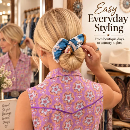 🤠 Western Print Low-Bun Hair Bow | Easy Everyday Hair Accessory for Country Concerts, Rodeo Days & Casual Looks 🤎