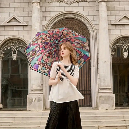 🌈Cathedral Art Stained‑Glass Inspired Automatic Umbrella