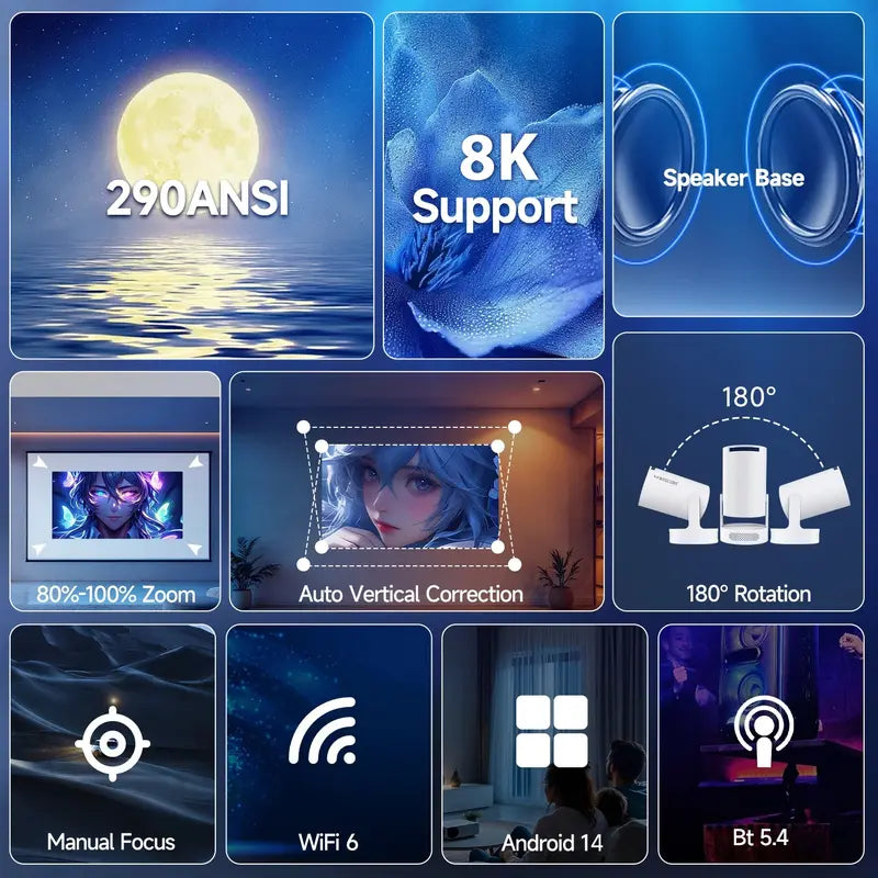 HY300Pro+ Mini Projector (10000:1 CR, 290ANSI Lumens)