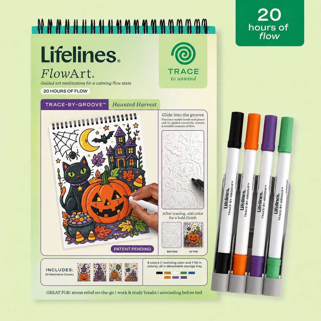 🌿Trace-By-Groove Jungle Oasis – Guided Flow Art Coloring Pad with Double-Sided Markers🎨