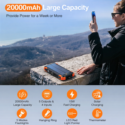Outdoor High-Capacity Wireless Power Bank with LED Solar