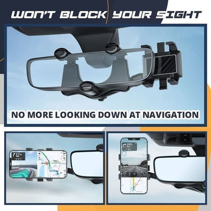 💥360° Rotatable and Retractable-Car Rearview Mirror Phone Holder