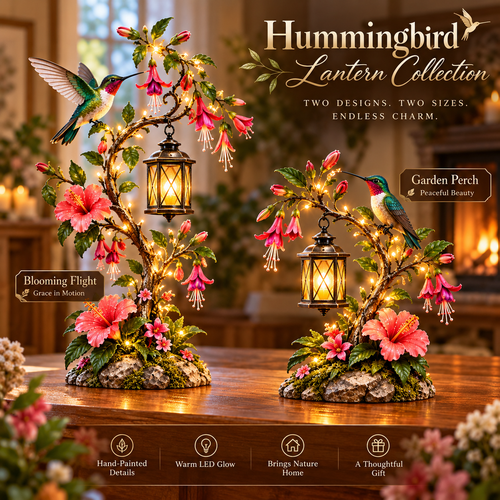 ⏰Limited Stock 50% OFF - 🌺 Hummingbird Garden Lantern Light | Lighted Floral Table Decor