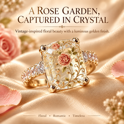 Vintage Rose Floral Statement Ring | Gold-Tone Band