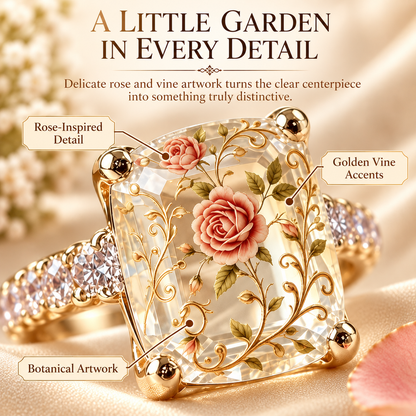 Vintage Rose Floral Statement Ring | Gold-Tone Band