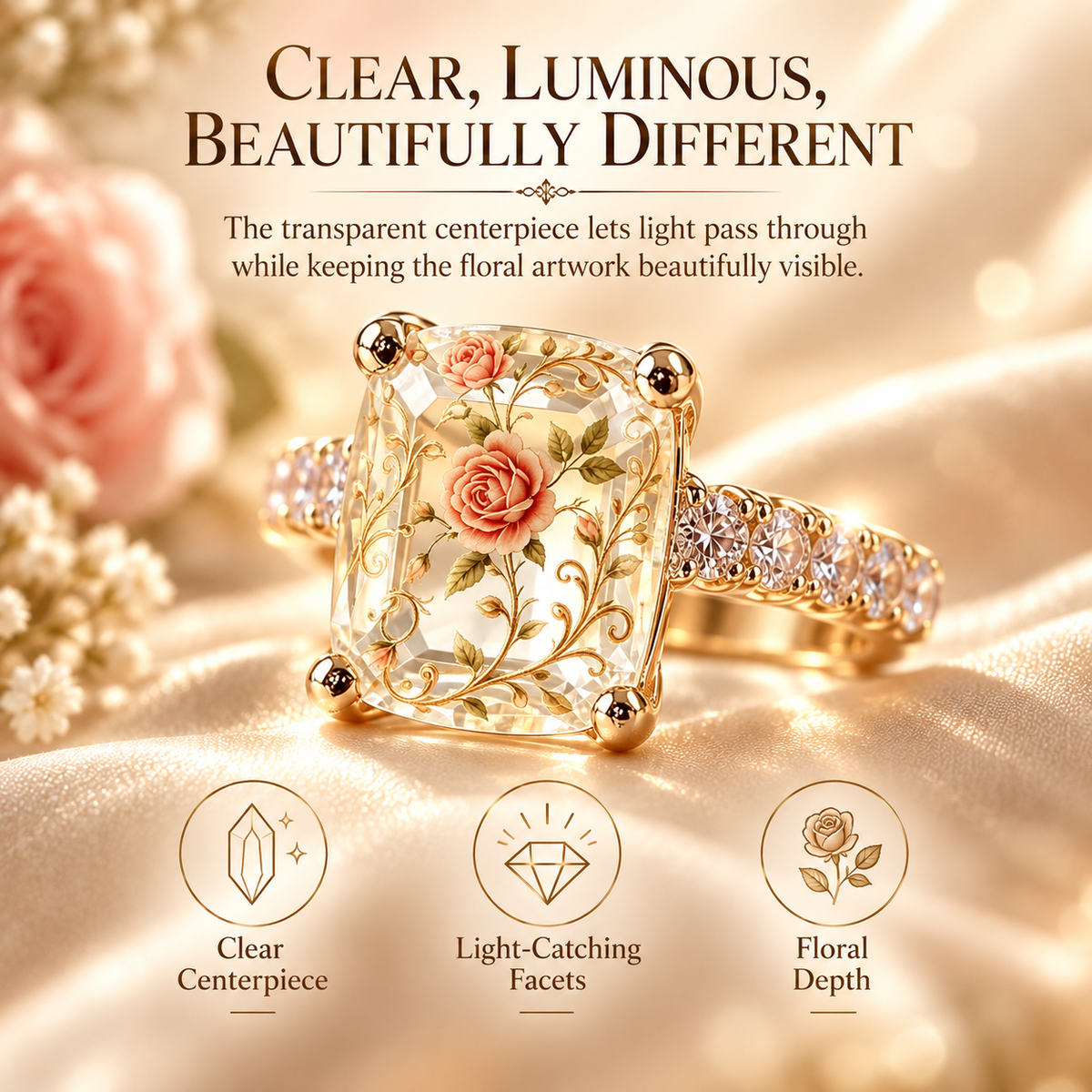 Vintage Rose Floral Statement Ring | Gold-Tone Band